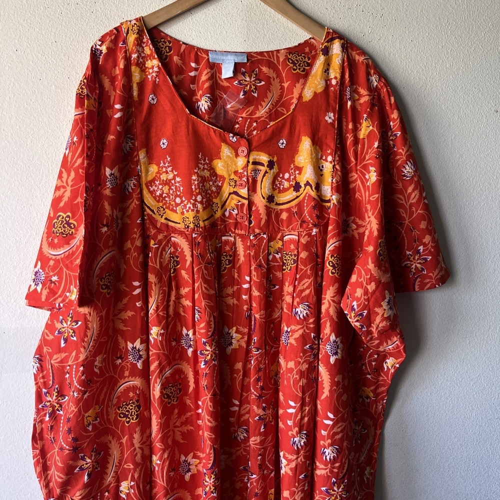 ONLY NECESSITIES Muumuu Dress Yellow/Orange  Floral 4X  (34/36) New Vacation - Picture 5 of 14